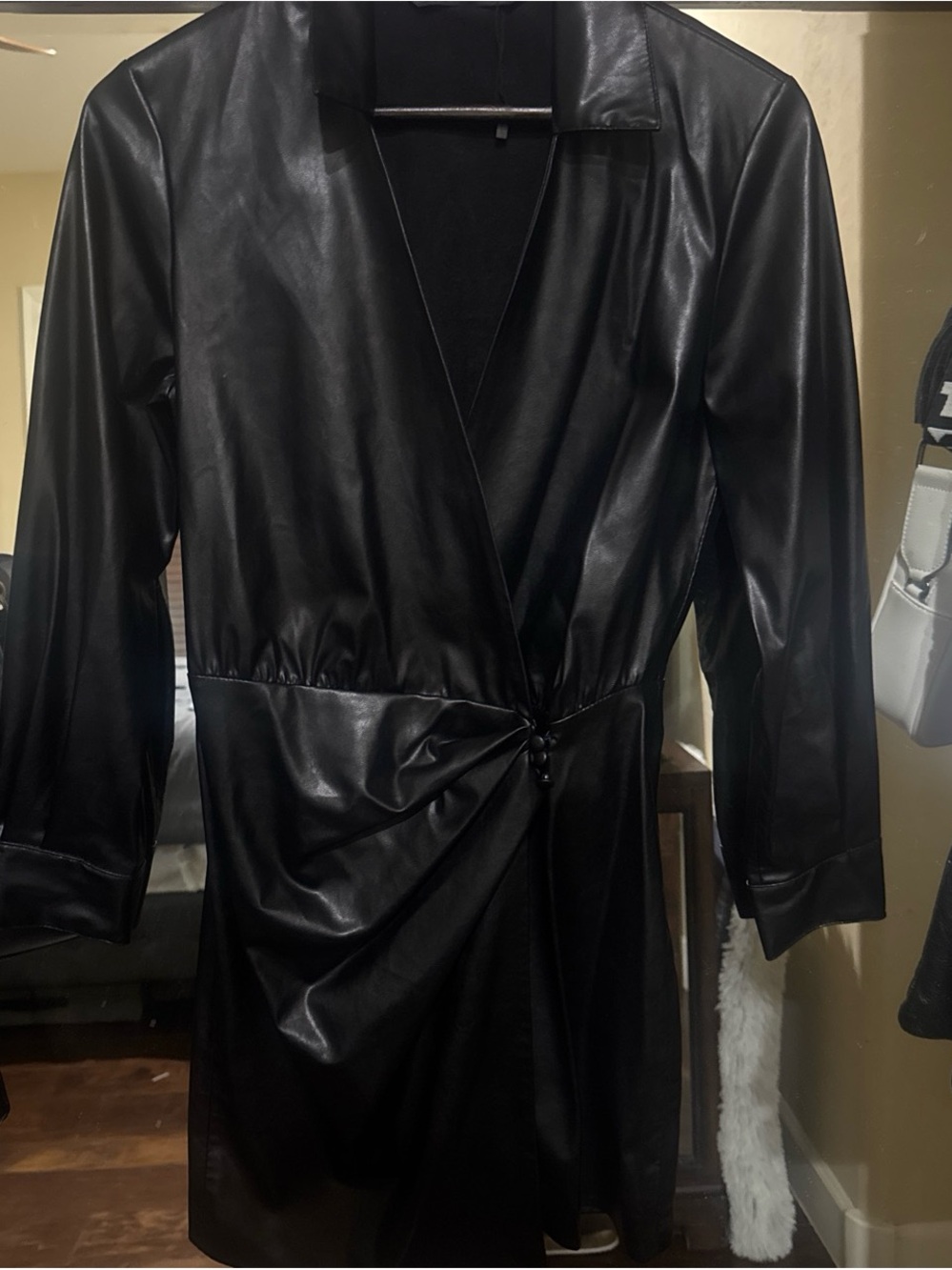 Zara Black Faux Leather Wrap-Style Jacket xs